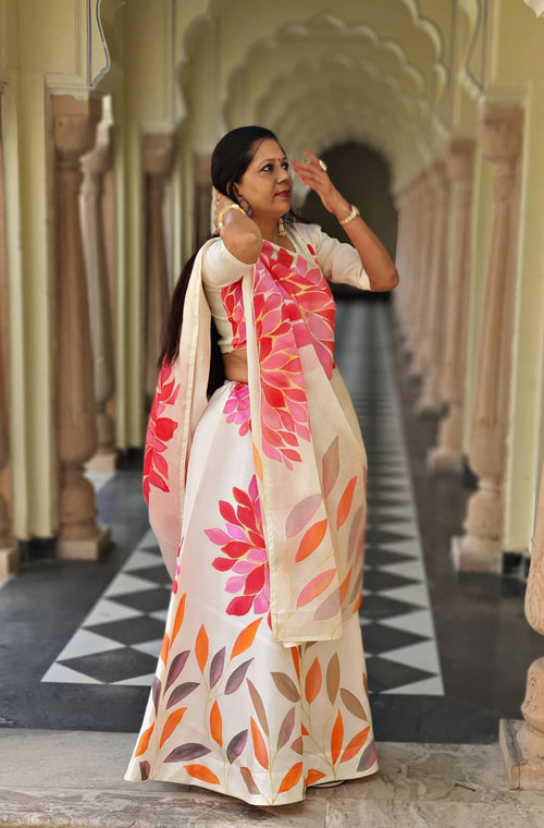 Ivory Organza Satin Lehenga