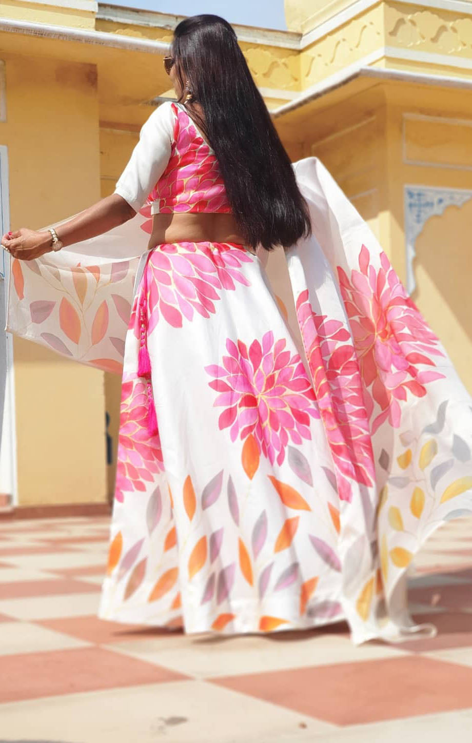Ivory Organza Satin Lehenga