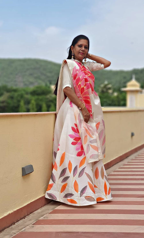 Ivory Organza Satin Lehenga