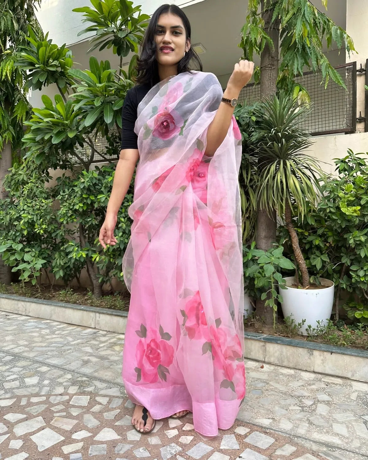 The Desi Gulaab Organza Silk Saaree