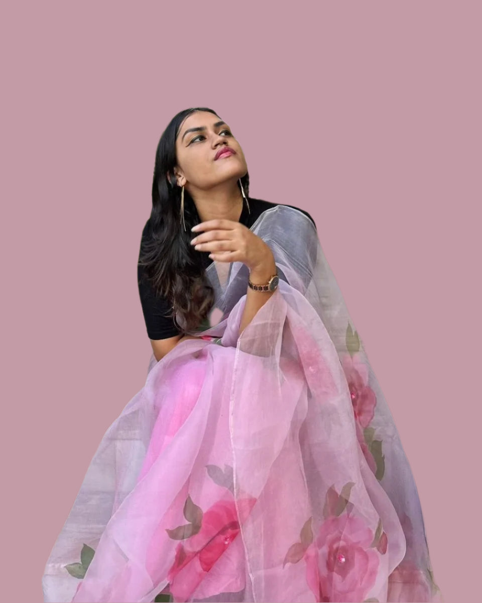 The Desi Gulaab Organza Silk Saaree